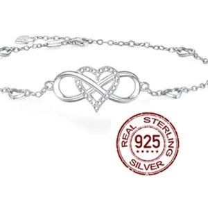 Sterling Silver Infinity Heart Ankle Bracelet Ships USA